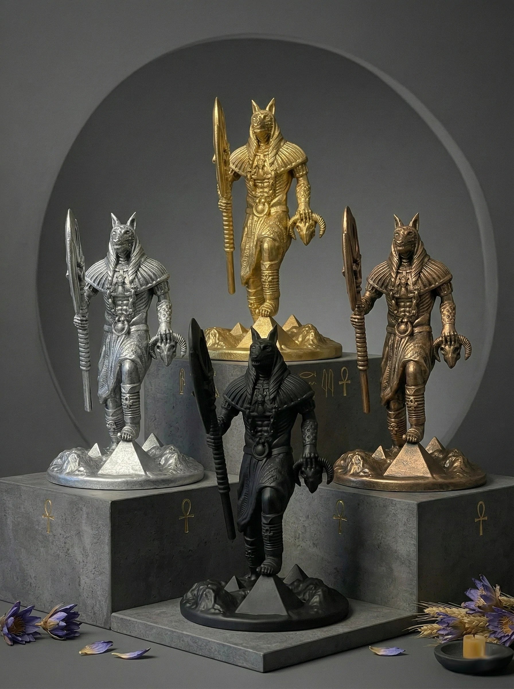 Anubis - Ägyptischer Gott - Handbemalte antike Goldstatue - Altardekoration