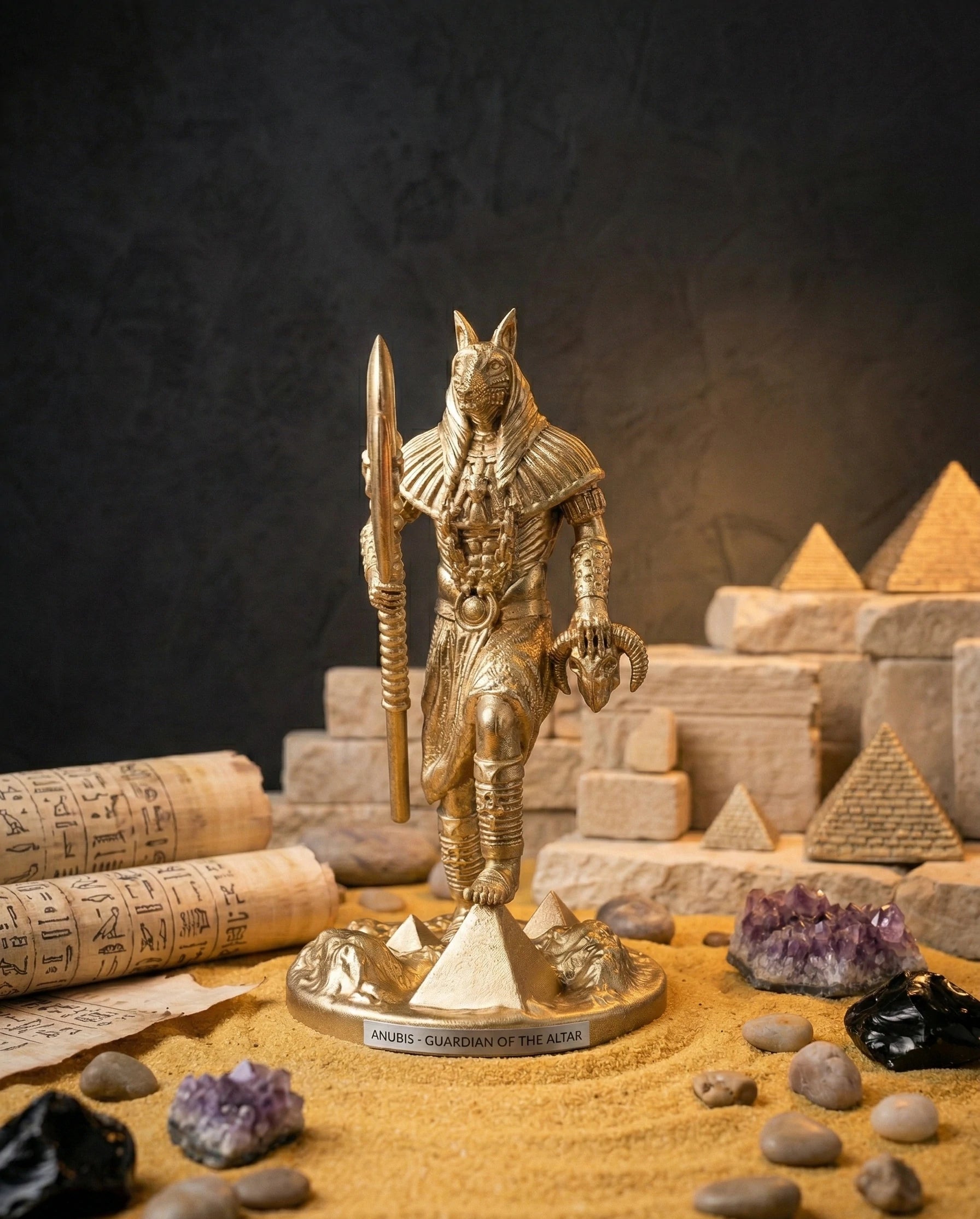 Anubis - Ägyptischer Gott - Handbemalte antike Goldstatue - Altardekoration