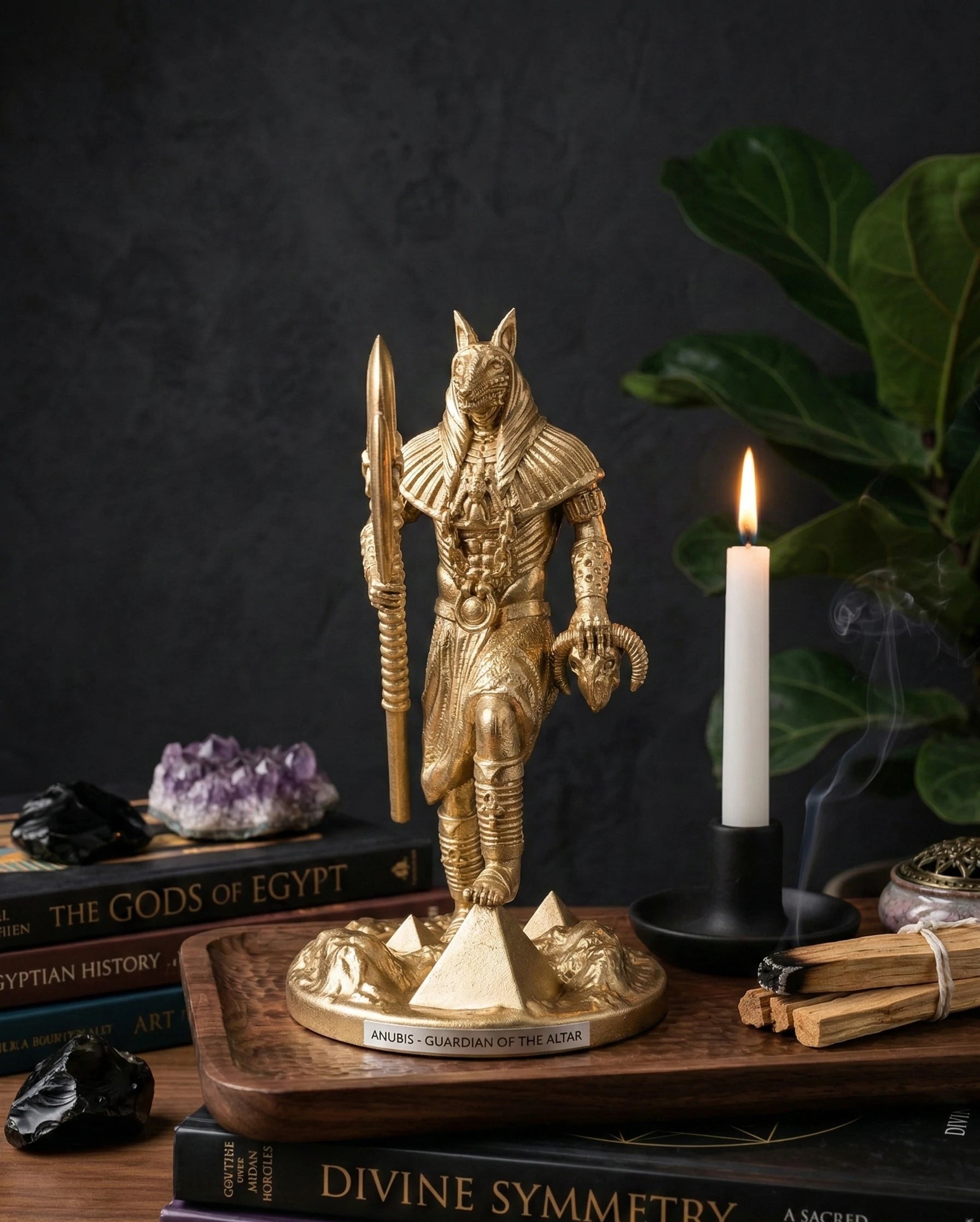 Anubis - Ägyptischer Gott - Handbemalte antike Goldstatue - Altardekoration