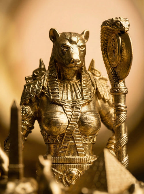 Bastet - Ägyptische Göttin - Handbemalte antike Goldstatue - Altardekoration