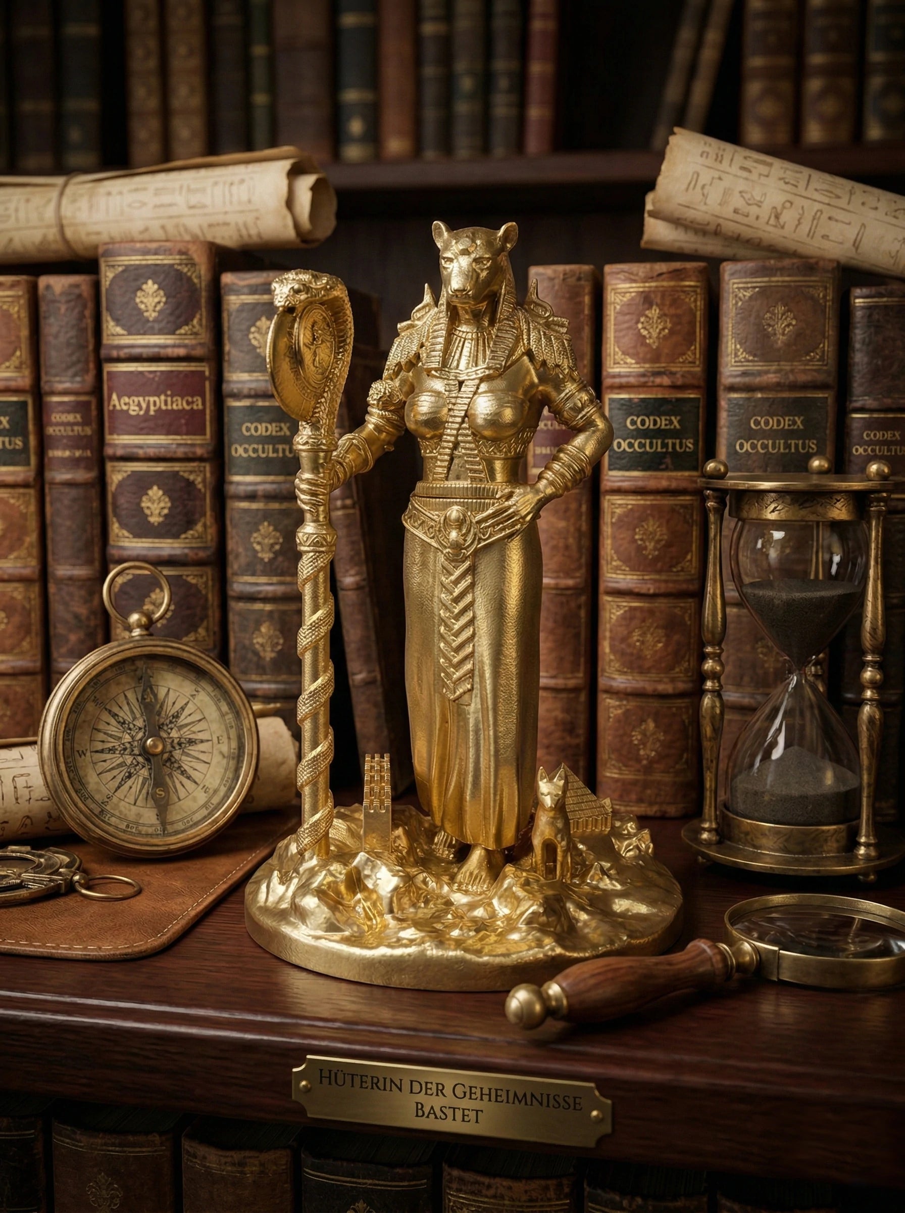 Bastet - Ägyptische Göttin - Handbemalte antike Goldstatue - Altardekoration