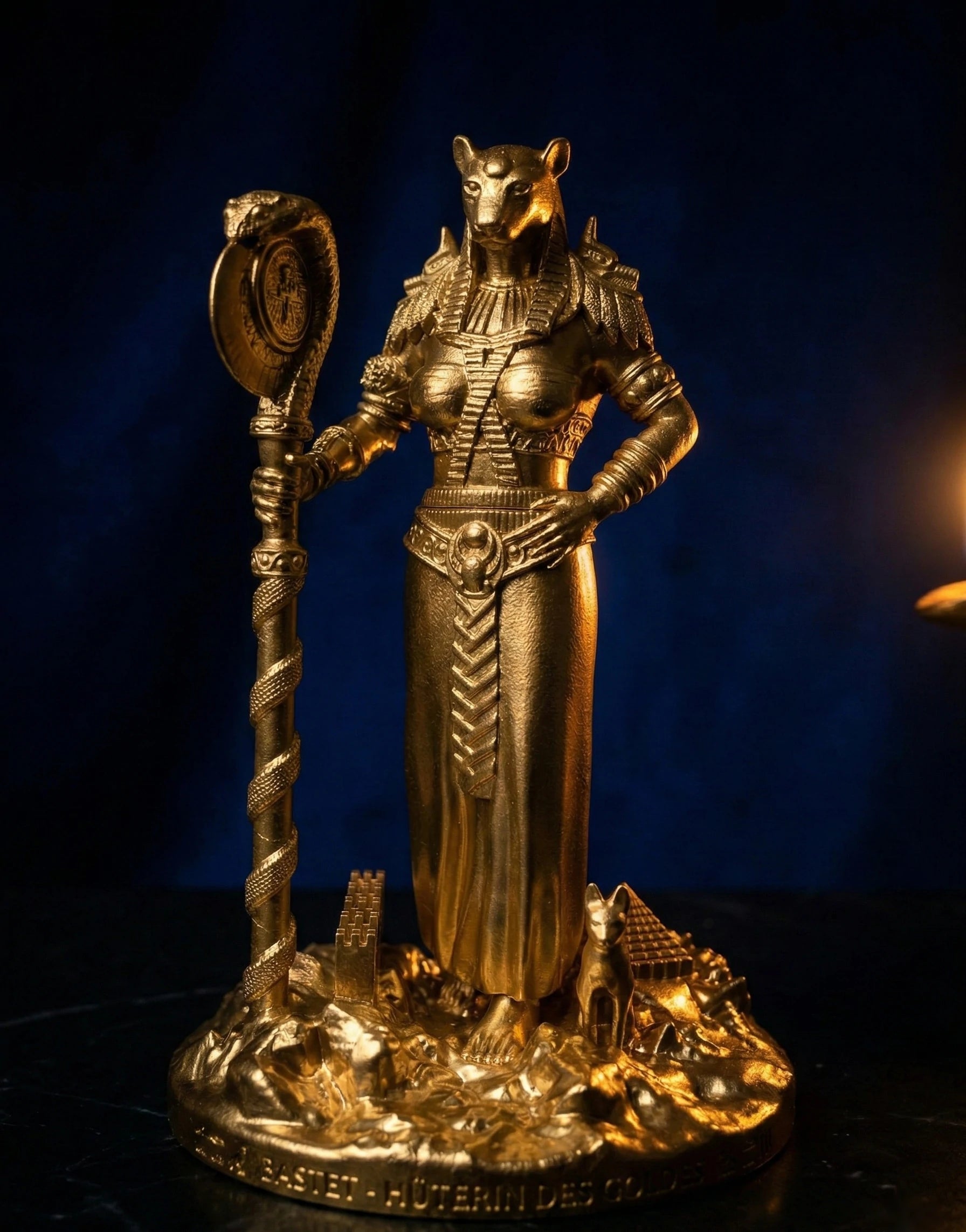 Bastet - Ägyptische Göttin - Handbemalte antike Goldstatue - Altardekoration