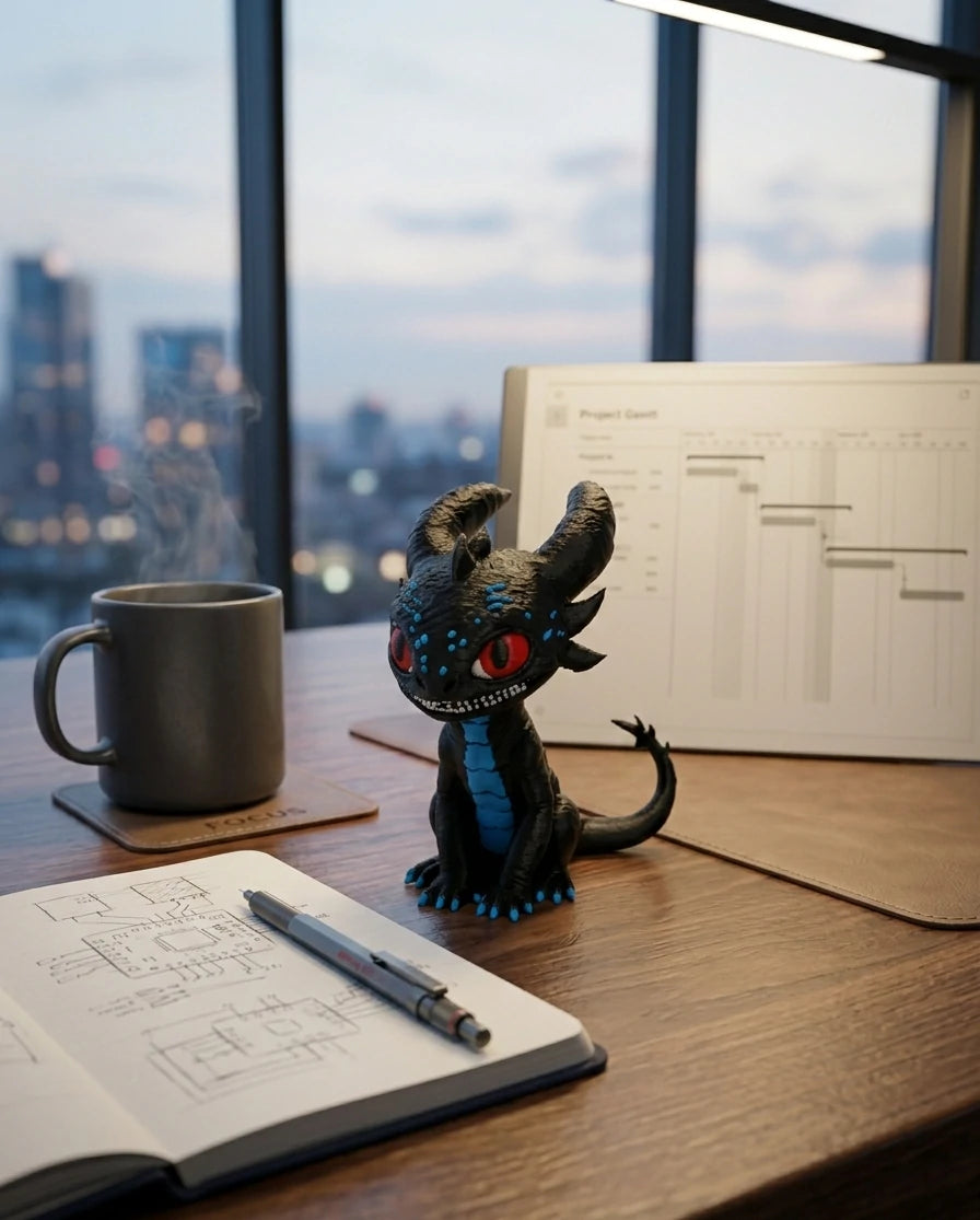 VEX - Funke der Nacht Drache - Schreibtisch Figur – Geschenk & Büro Deko - Desk Buddy