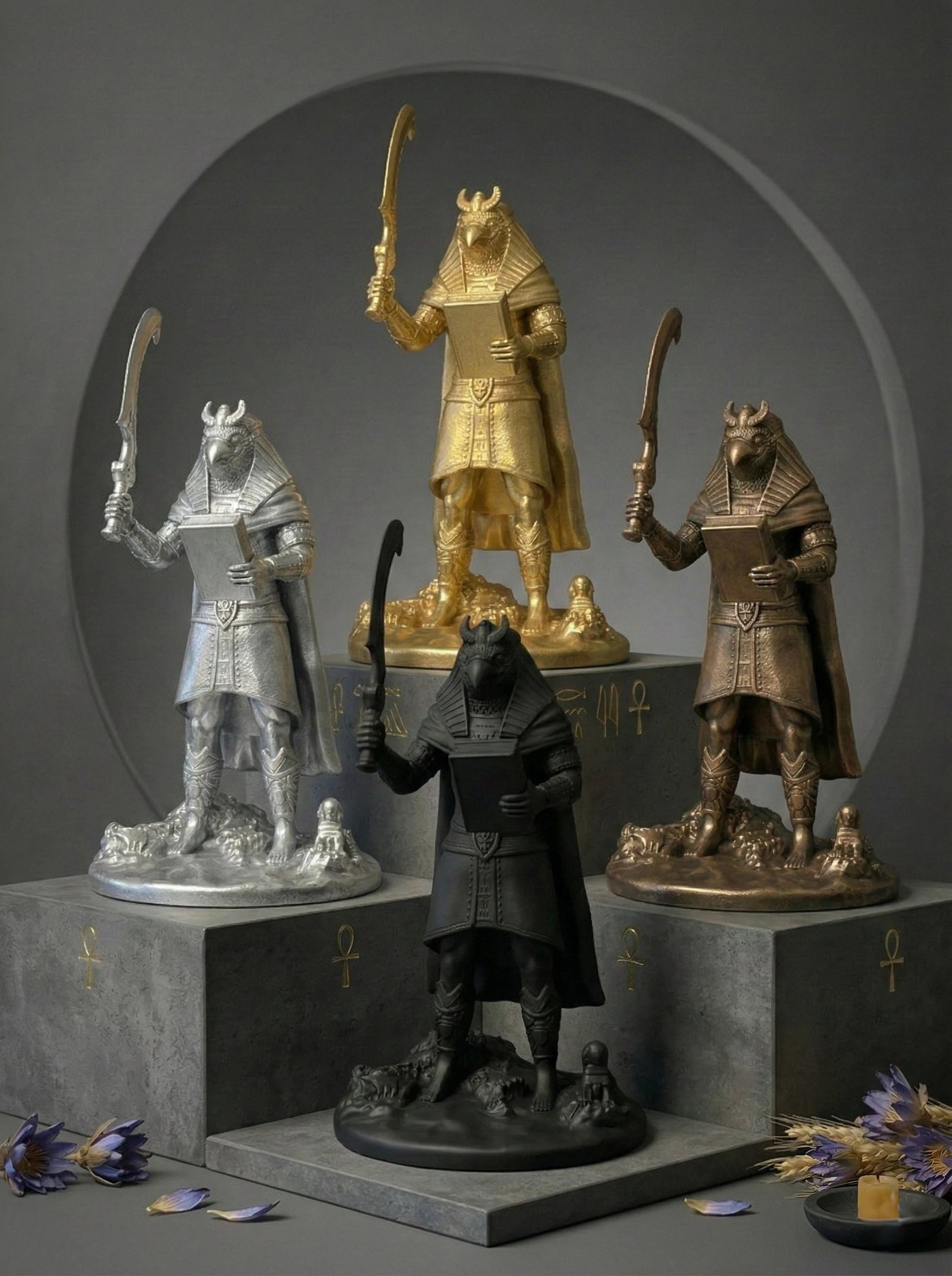 Horus - Ägyptischer Gott - Handbemalte antike Goldstatue - Altardekoration