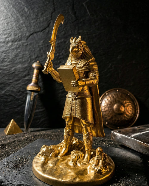 Horus - Ägyptischer Gott - Handbemalte antike Goldstatue - Altardekoration