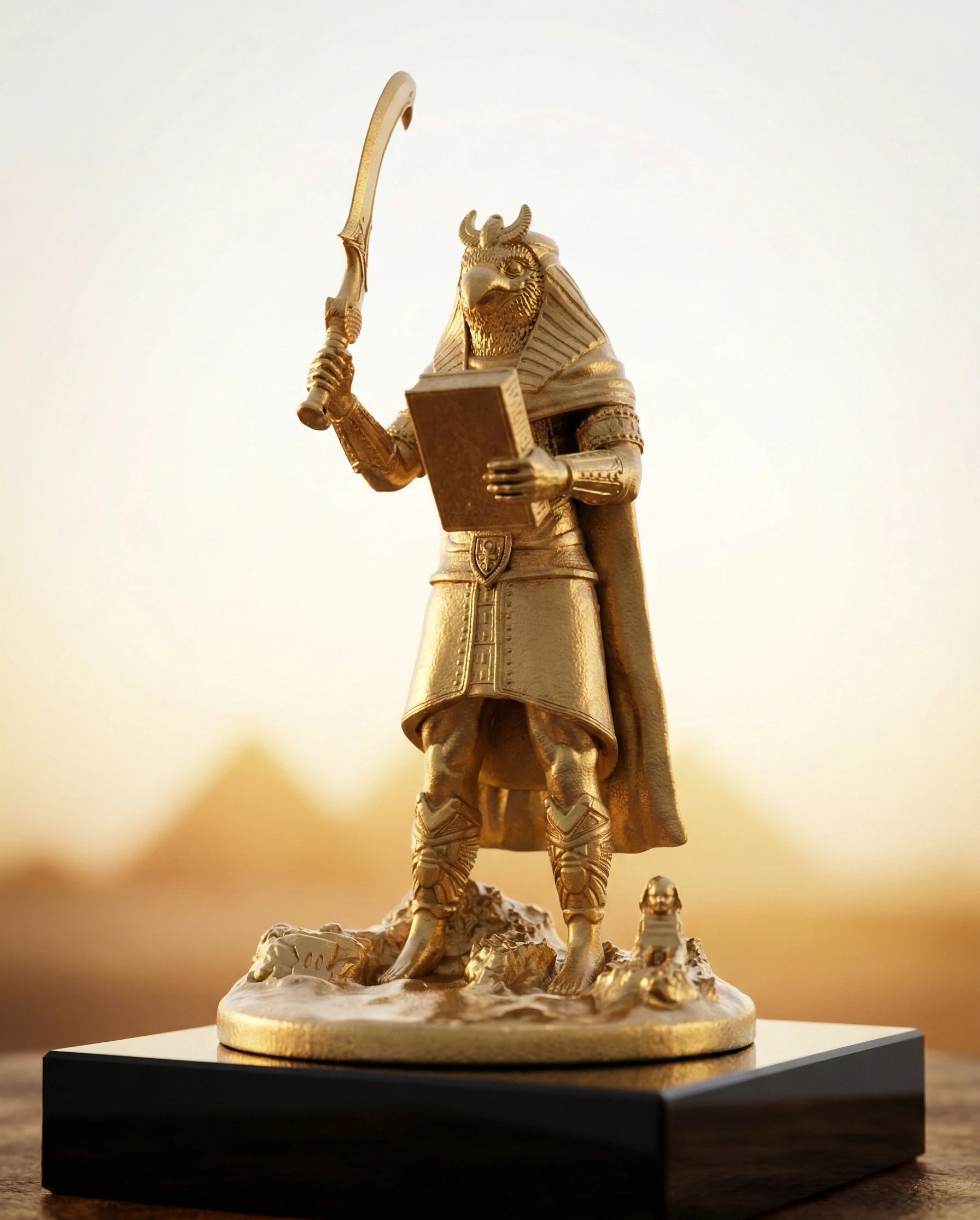 Horus - Ägyptischer Gott - Handbemalte antike Goldstatue - Altardekoration