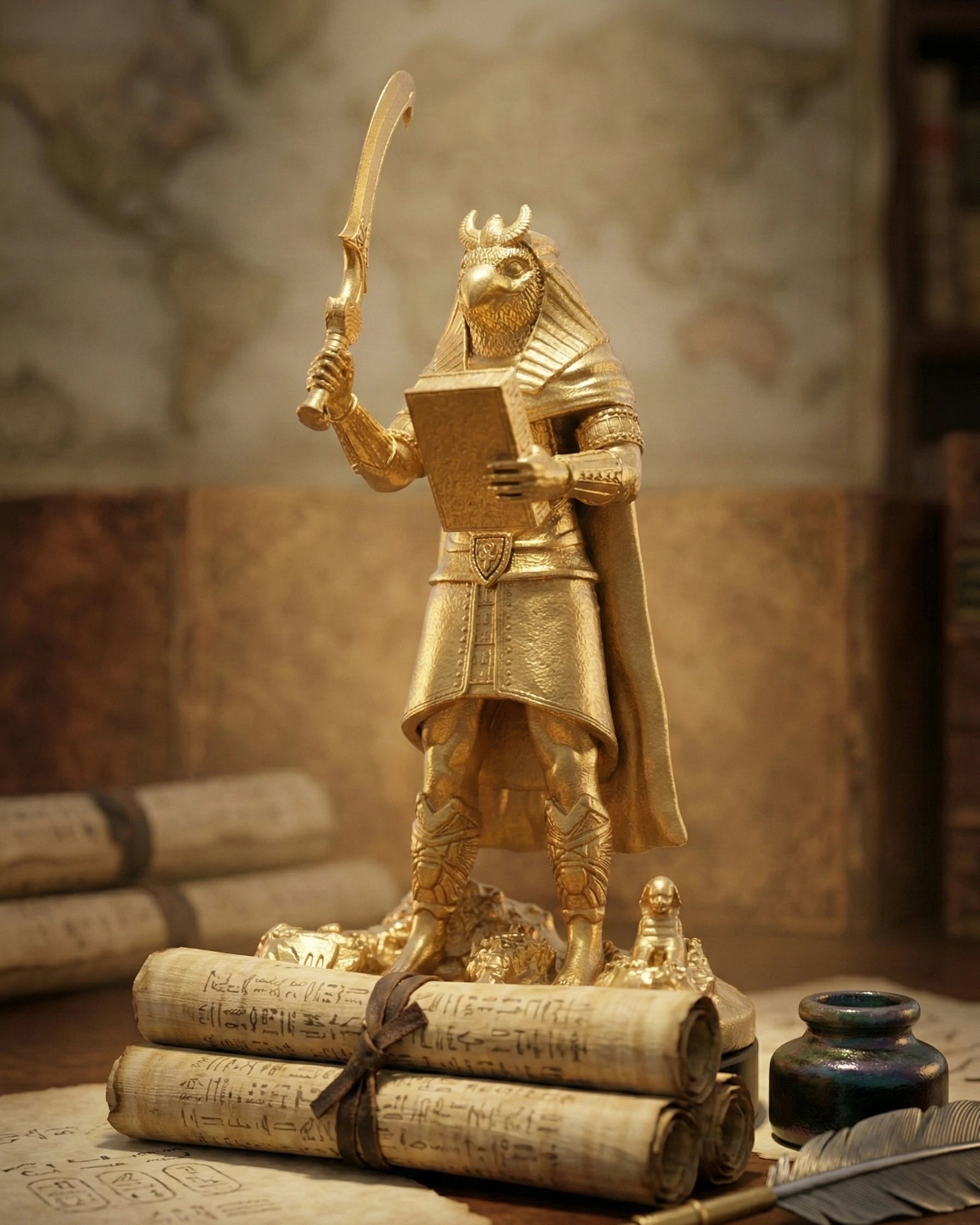 Horus - Ägyptischer Gott - Handbemalte antike Goldstatue - Altardekoration