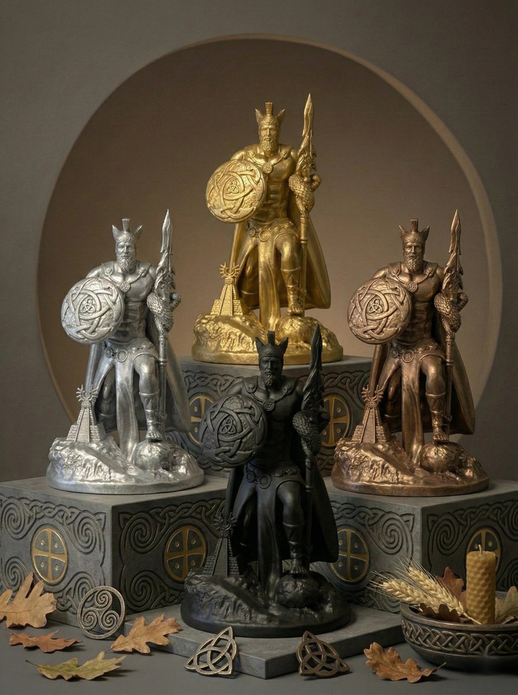 Lugh - Keltischer Gott - Handbemalte antike Goldstatue - Altardekoration