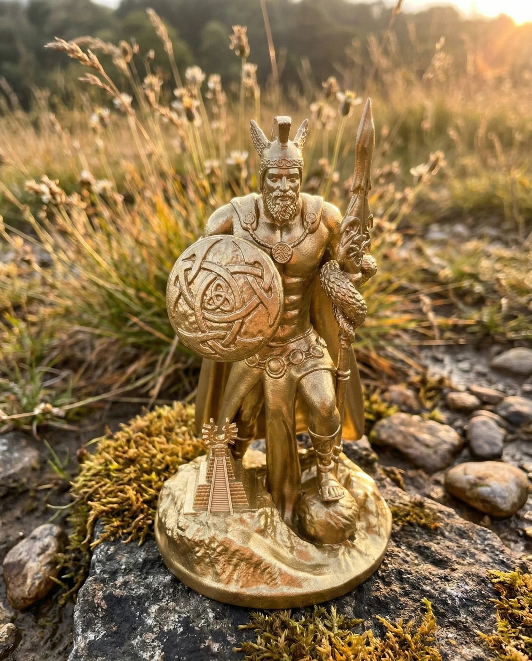 Lugh - Keltischer Gott - Handbemalte antike Goldstatue - Altardekoration