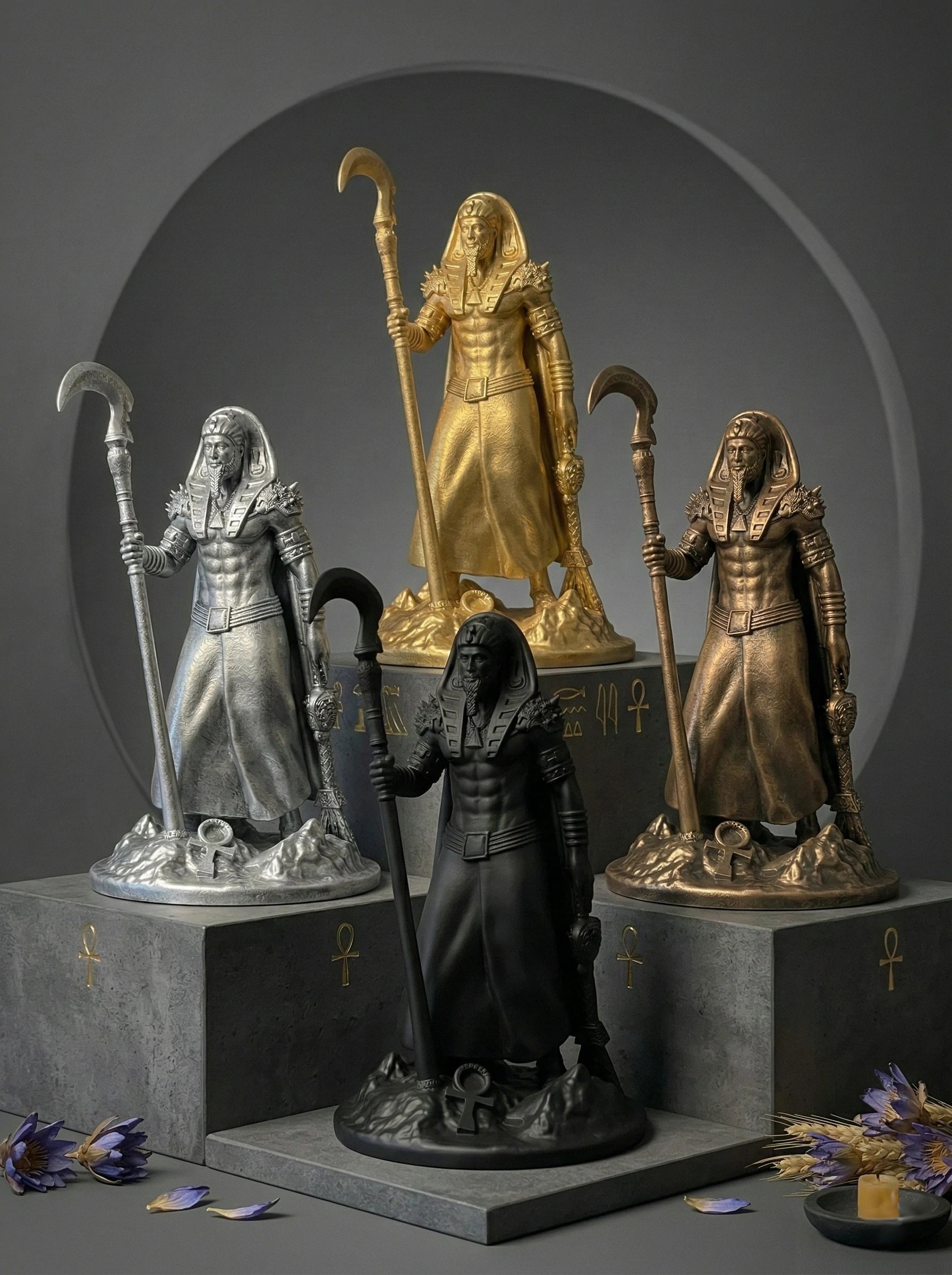 Osiris - Ägyptischer Gott - Handbemalte antike Goldstatue - Altardekoration