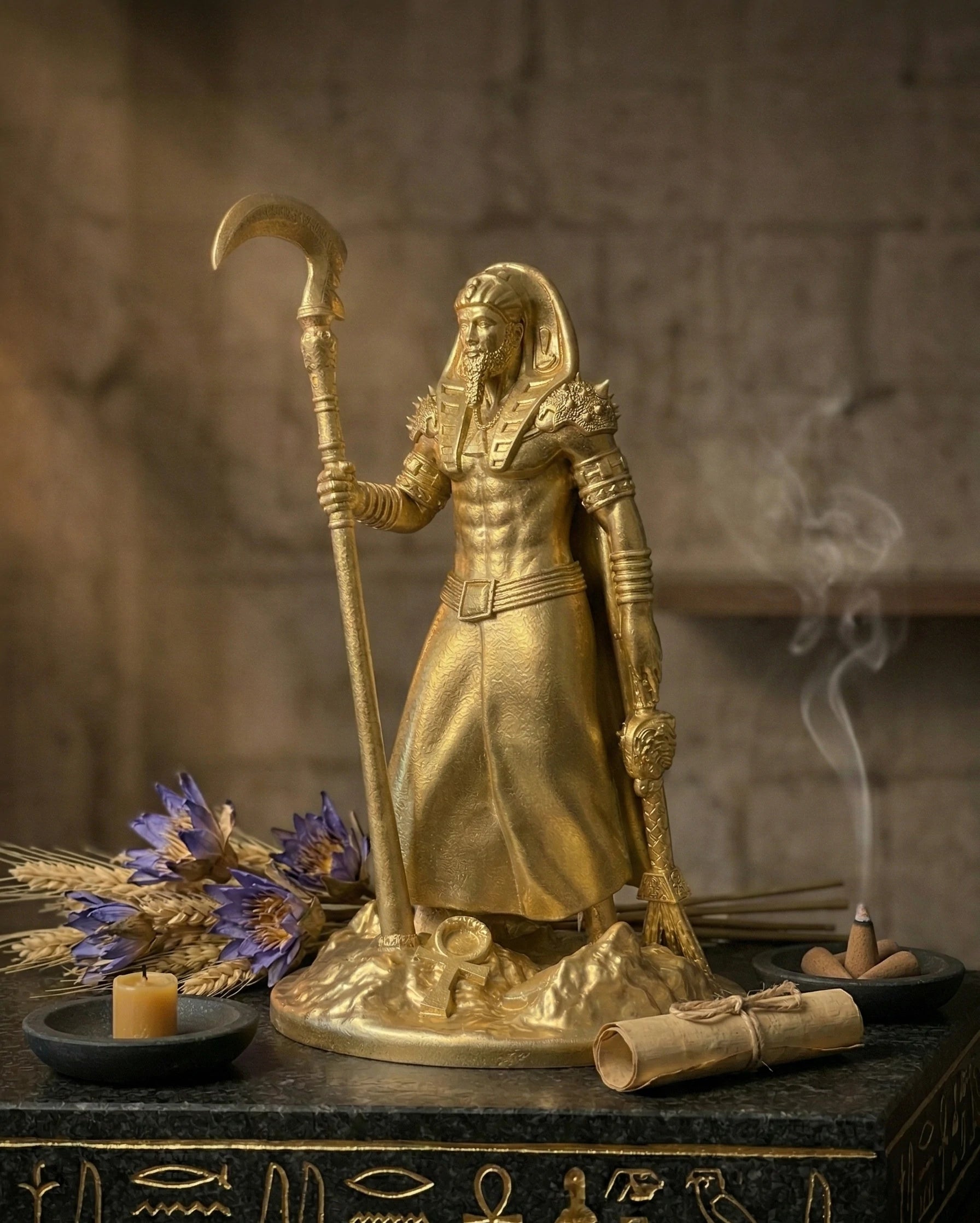 Osiris - Ägyptischer Gott - Handbemalte antike Goldstatue - Altardekoration