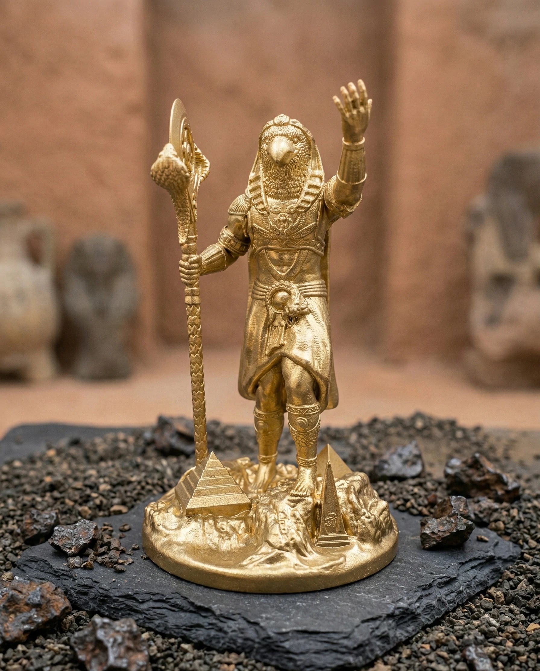 Ra - Ägyptischer Gott - Handbemalte antike Goldstatue - Altardekoration