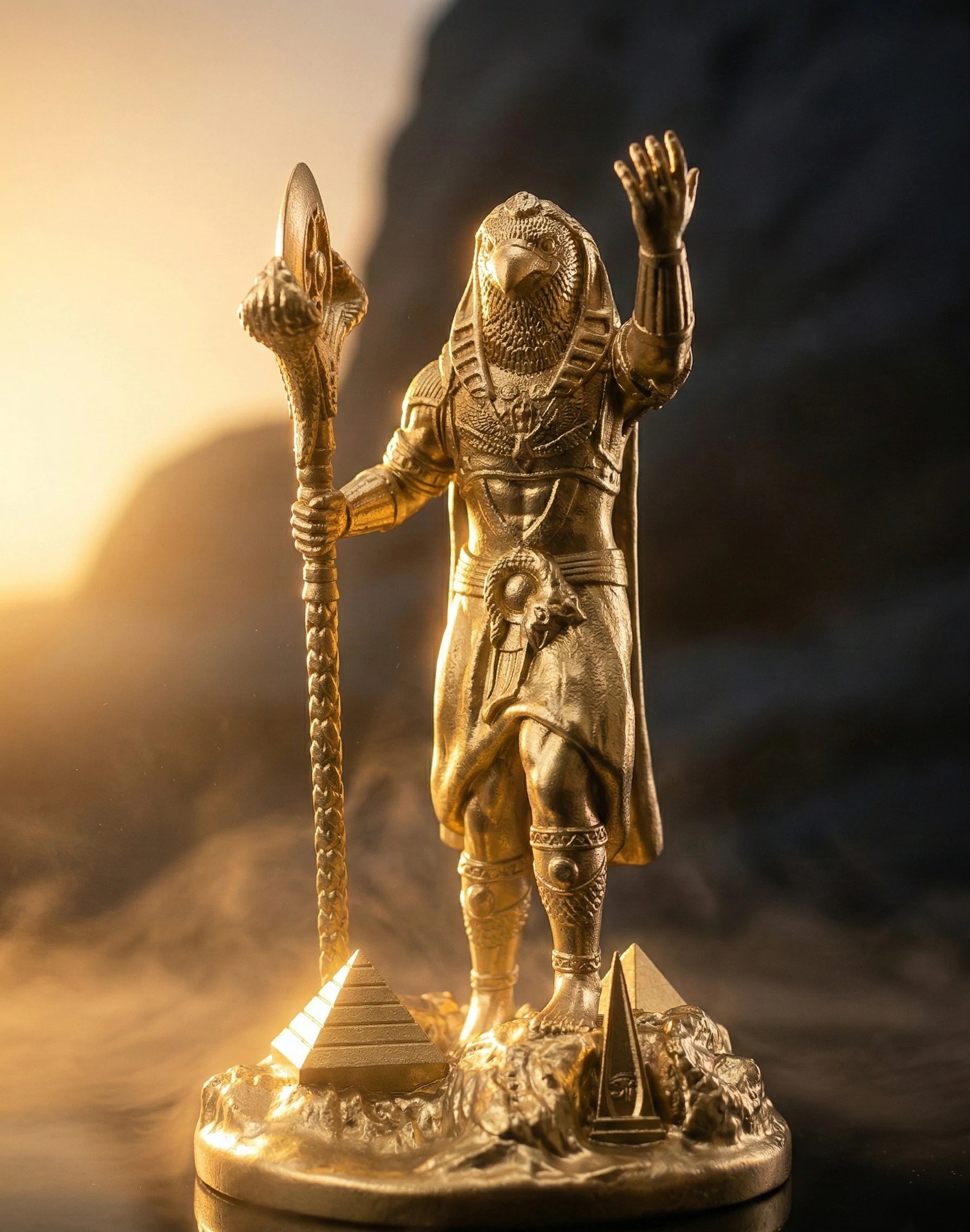 Ra - Ägyptischer Gott - Handbemalte antike Goldstatue - Altardekoration