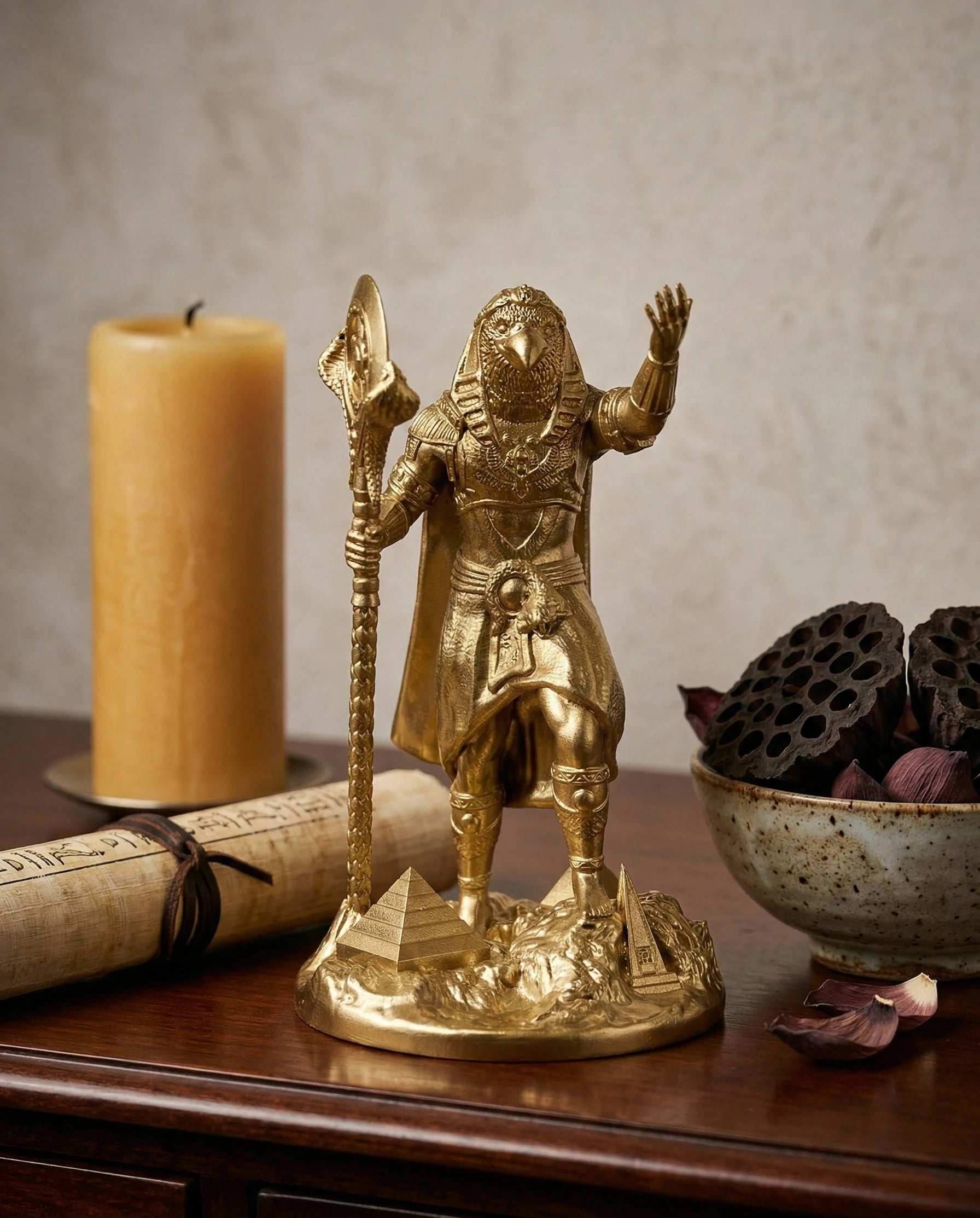 Ra - Ägyptischer Gott - Handbemalte antike Goldstatue - Altardekoration