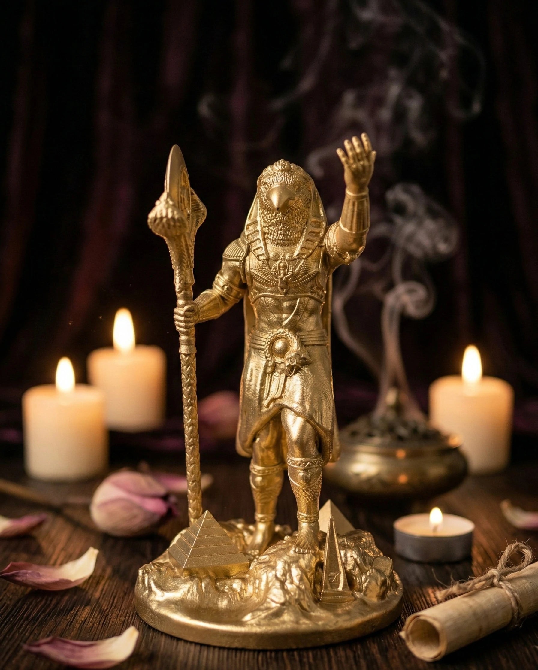 Ra - Ägyptischer Gott - Handbemalte antike Goldstatue - Altardekoration