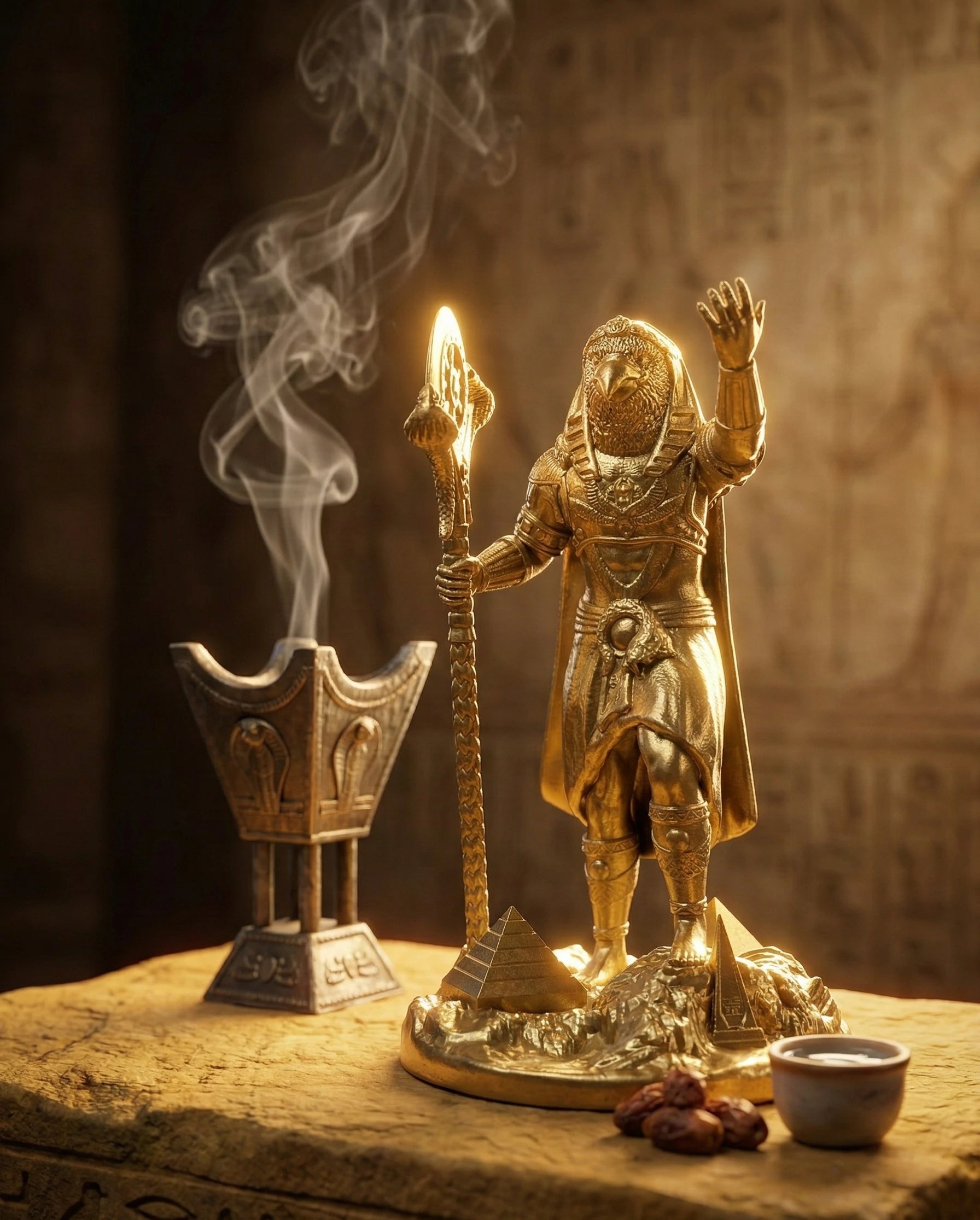 Ra - Ägyptischer Gott - Handbemalte antike Goldstatue - Altardekoration